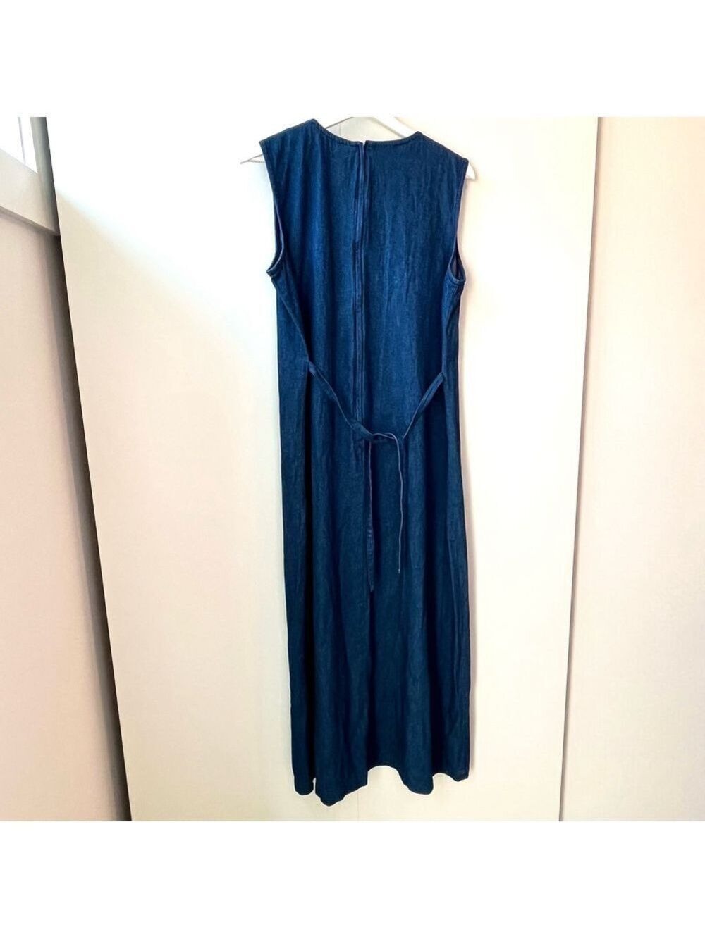 Vintage Denim Maxi Dress 100% Cotton Pintuck Embroidered Boho Cottagecore 14 - Picture 8 of 13
